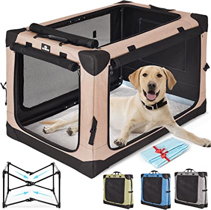 Photo 1 of AOSION Portable Soft Dog Crate,26" 32" 38" Folding Dog Kennel,Collapsible Dog Crate,4 Door Dog Travel Crate with Soft Mat,Pet Kennel for Medium Dogs,Travel,Indoor,Outdoor(32" Beige)
