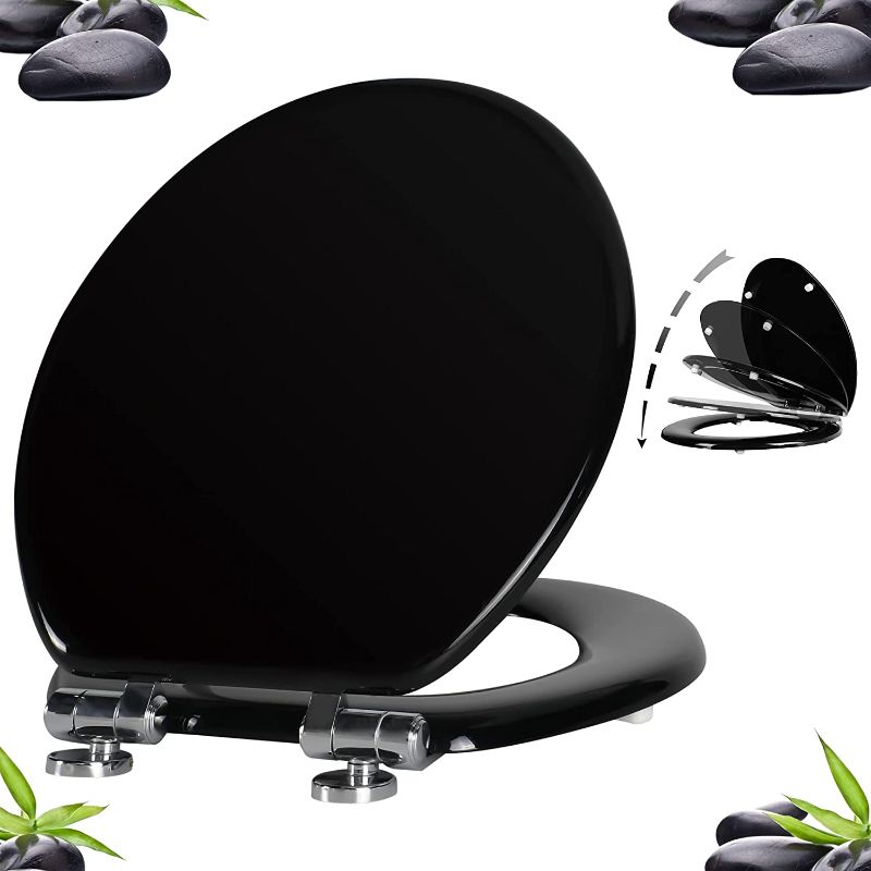 Photo 1 of Angel Shield Toilet Seat with Zinc Alloy Hinges Quiet-Close Quick-Release Wood Molded UV Lid Easy Clean(Round,Black)
FACTORY SEALED