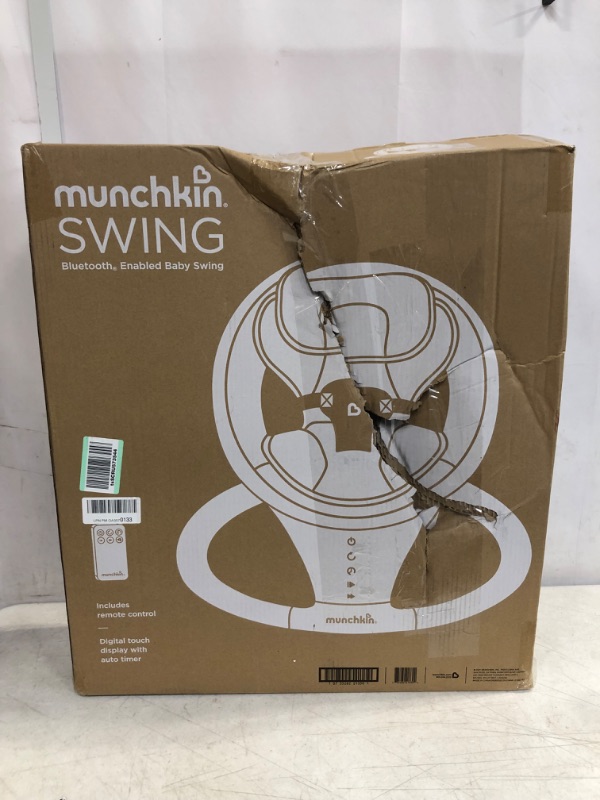 Photo 2 of Munchkin Bluetooth Enabled Lightweight Baby Swing with Natural Sway in 5 Ranges of Motion, Includes Remote Control
BOX DAMAGED DUE TO SHIPPING
