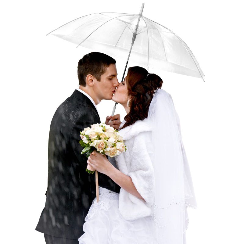 Photo 1 of 2 Pack Clear Wedding Umbrellas Auto Open Windproof Clear Umbrella Transparent Stick Umbrella with J Hook Handle Large Clear Bubble Umbrella Bulk for Outdoor Bride Groom Ceremony Adults Kids Rain