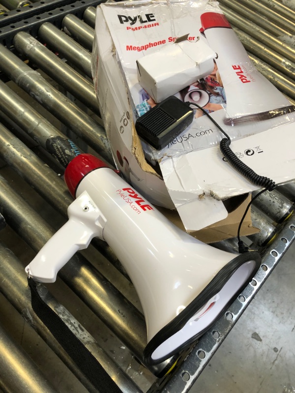 Photo 2 of Pyle Megaphone Speaker PA Bullhorn - Built-in Siren Rechargeable Battery, Auxiliary Jack 40Watts & 1000 Yard Range - Record Function Ideal for Cheerleading Fans, Coaches or for Safety Drills - PMP48IR