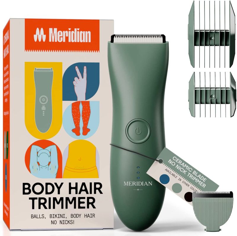 Photo 1 of Meridian - The Starter Package - Electric Body & Pubic Hair Trimmer Set with 1 Replacement Blade - Cordless, Waterproof, Rechargeable - for Men and Women - Easy & Pain-Free Grooming Kit - Sage
