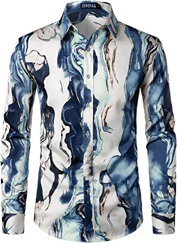 Photo 1 of ZEROYAA Men's Hipster Printed Slim Fit Long Sleeve Button Up Satin Dress Shirts
Size: XXL