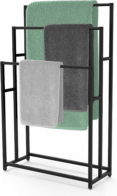Photo 1 of FoverOne 3 Tier Towel Rack for Bathroom, Free Standing Bath & Hand Towels Stand Holder, Matte Black Powder Coated Steel
