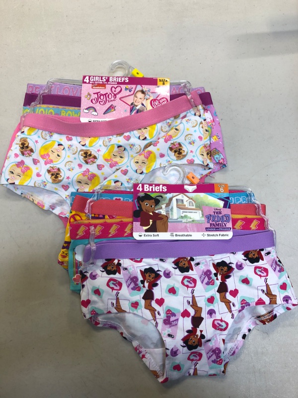 Photo 1 of GIRLS 8 PCK BRIEFS 4(SIZE 8) 4(SIZE 6)
(JOJO SIWA/PROUD FAMILY)