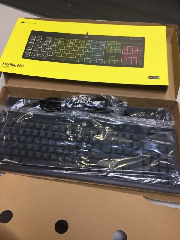 Photo 2 of CORSAIR K55 RGB PRO-Dynamic RGB Backlighting - Six Macro Keys with Elgato Stream Deck Software Integration-IP42 Dust and Spill Resistant-Detachable Palm Rest-Dedicated Media and Volume Keys, Black