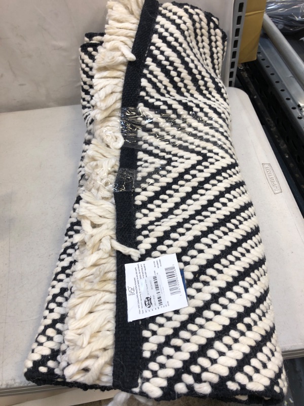 Photo 2 of 2'4x7' Runner Chevron Woven Area Rug Black/White - Project 62
