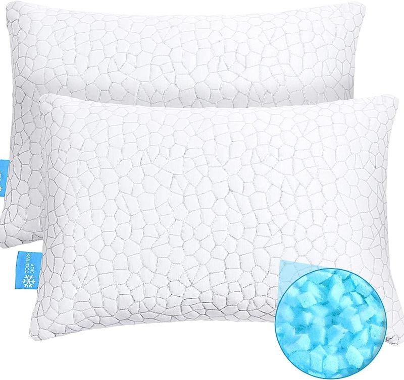 Photo 1 of Cooling Bed Pillows for Sleeping 2 Pack Shredded Memory Foam Pillows Queen Size Set of 2 - Gel Pillow Firm yet Support Adjustable Bamboo Pillows for Side Stomach&Back Sleepers Washable Removable Cover
