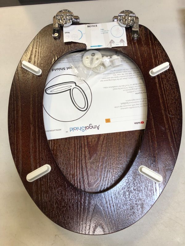 Photo 3 of Angel Shield Elongated Wood Toilet Seat with Quiet Close,Easy Clean,Quick-Release Hinges(Elongated,Dark Walnut)
