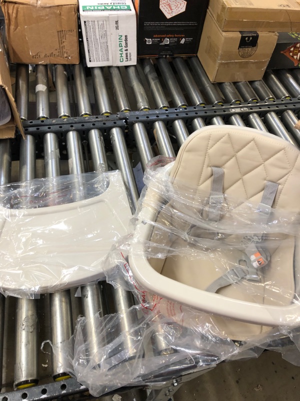 Photo 2 of 3-in-1 Convertible Wooden High Chair,Baby High Chair with Adjustable Legs & Dishwasher Safe Tray, Made of Sleek Hardwood & Premium Leatherette,Cream Color----------lightly used needs cleaning before using 