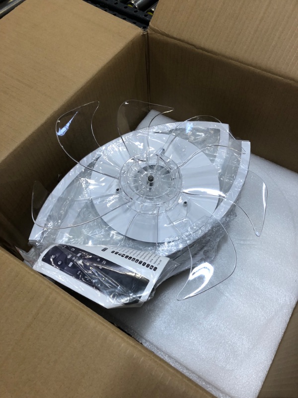 Photo 1 of 35.4 " Ceiling Fan with Lights Remote APP , Modern Flush Mount Bladeless Ceiling Fan for Bedroom Living Room Kitchen, 3 Color 6 Speeds Low Profile Ceiling Fan Quiet Reversible Timing (White)-------missing some items and hardware/screws 