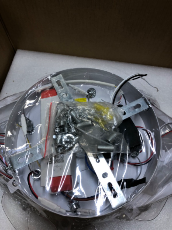 Photo 1 of 35.4 " Ceiling Fan with Lights Remote APP , Modern Flush Mount Bladeless Ceiling Fan for Bedroom Living Room Kitchen, 3 Color 6 Speeds Low Profile Ceiling Fan Quiet Reversible Timing (White)-------missing some items and hardware/screws 