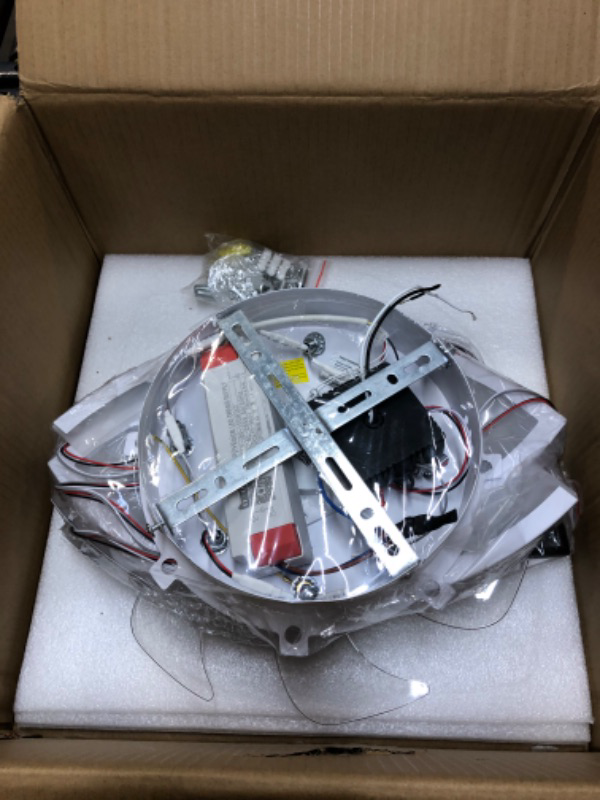 Photo 1 of 35.4 " Ceiling Fan with Lights Remote APP , Modern Flush Mount Bladeless Ceiling Fan for Bedroom Living Room Kitchen, 3 Color 6 Speeds Low Profile Ceiling Fan Quiet Reversible Timing (White)-------missing some items and hardware/screws 