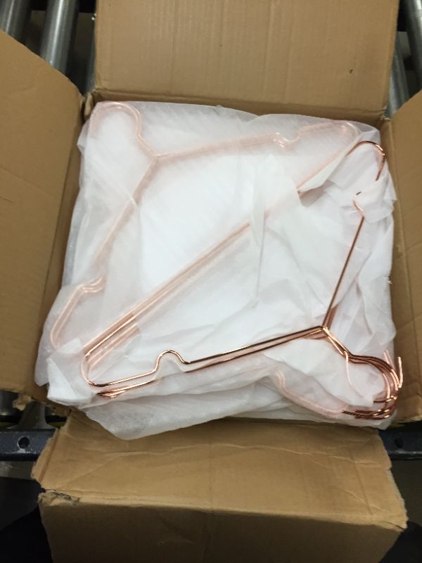 Photo 3 of Amber Home 17" Matte Rose Gold Strong Metal Hanger 10 Pack, Rose Clothes Hangers, Heavy Duty Coat Hangers, Standard Suit Hangers for Jacket, Shirt, Dress (Matte Rose Gold, 10)