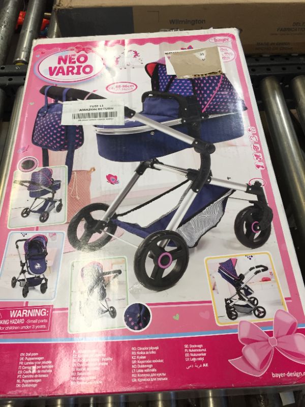 Photo 3 of Bayer Design Baby Doll City Vario Pram, Blue Pink with Hearts Unicorn