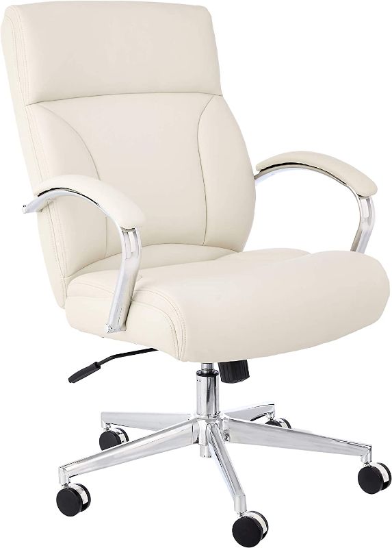 Photo 1 of Amazon Basics Modern Executive Chair, 275lb Capacity with Oversized Seat Cushion, Ivory Bonded Leather

