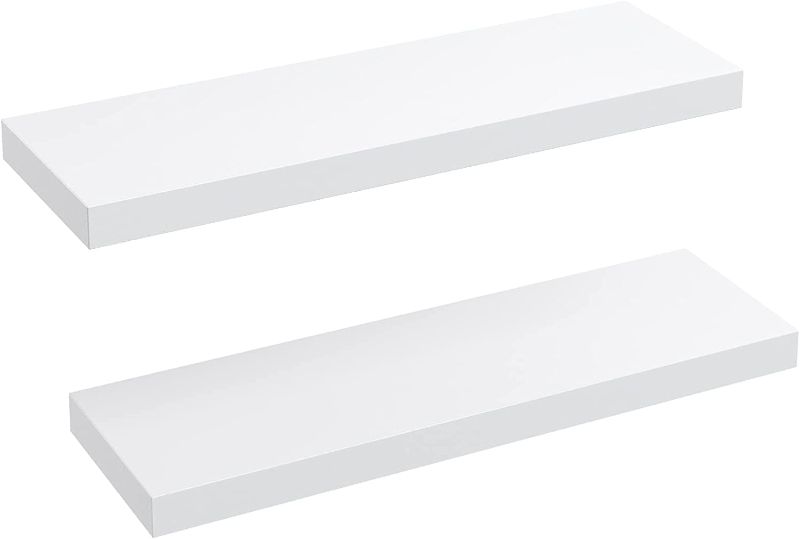 Photo 1 of AMADA HOMEFURNISHING Floating Shelves Large, 24 x 9 Inch Wall Shelves for Bathroom, Bedroom, Kitchen, Shelves for Wall Decor Set of 2, White - AMFS06
