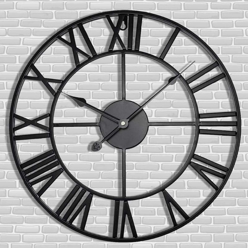 Photo 1 of Antique Tower 30 inch Large Roman Numeral Wall Clock, Indoor Outdoor Patio Waterproof Oversized Decorative Contemporary Clock, Antique Black Metal Wall Clock Battery Operated Retro Art Hanging Clock,3
