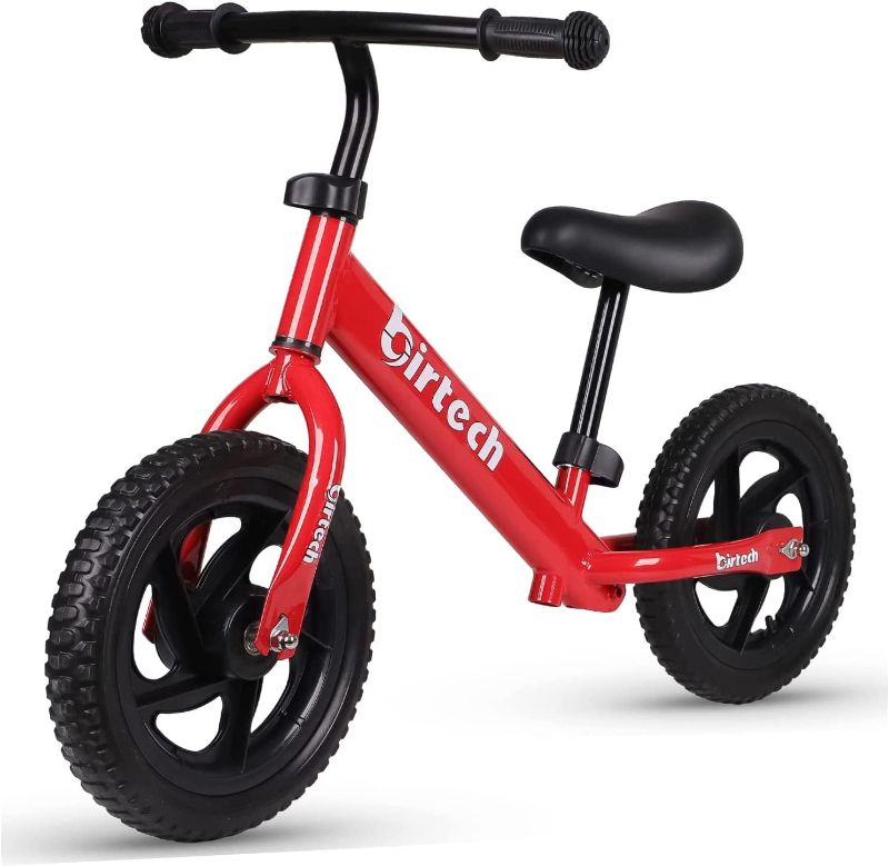 Photo 1 of Birtech Balance Bike for 2-6 Years Old Kids 12 Inch Toddler Balance Bike Kids Indoor Outdoor Toys No Pedal Training Bicycle with Adjustable Seat Height, Red
