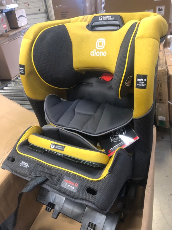 Photo 3 of Diono Radian 3QXT 4-in-1 Rear and Forward Facing Convertible Car Seat, Safe Plus Engineering 4 Stage Infant Protection, 10 Years 1 Car Seat, Slim Fit 3 Across, Yellow Mineral Yellow Mineral QXT