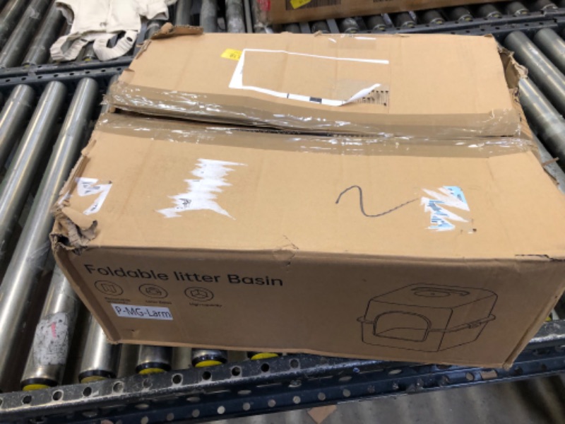 Photo 1 of Sfozstra Cat Litter Box with Pedal, Fully Enclosed Leak-Proof Urine Litter Box, High Edge and Odorless Cat Litter Box, Easy to Carry and Clean (Grey with Handle, L) gray with pedal(L)