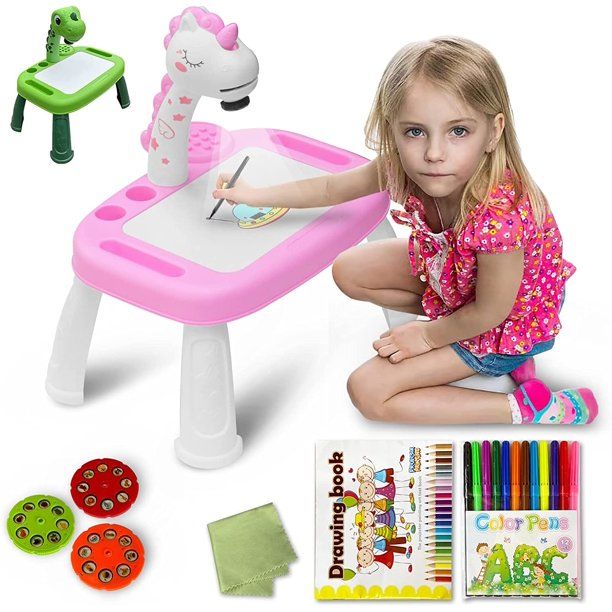 Photo 1 of Kids Drawing Projector Table, Tracing Projector with Music, Toddlers Unicorn Doodle Board Projecion Drawing Board for Kids, Sketcher Projection Paint Learning Toys for 3+ Years Old, 9disc
