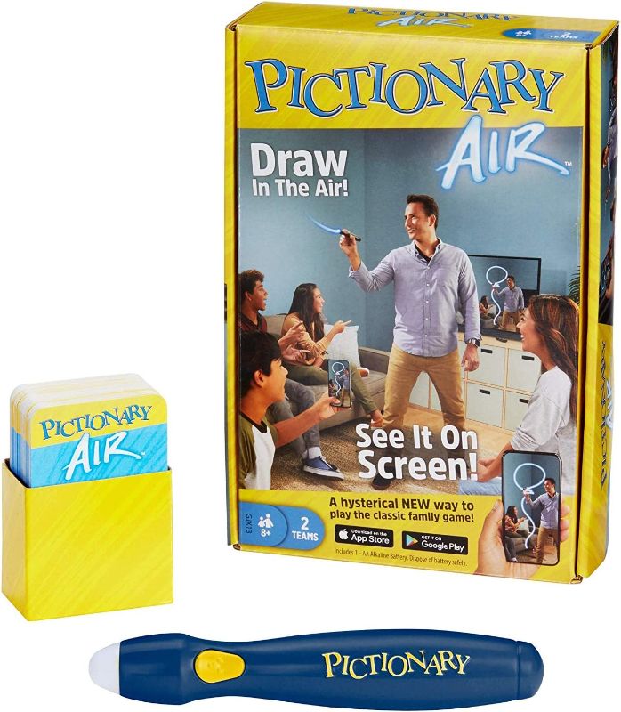 Photo 1 of Mattel Games Pictionary Air Family Game for Kids & Adults with Light Pen and Clue Cards, Connect to Smart Devices [Amazon Exclusive]
