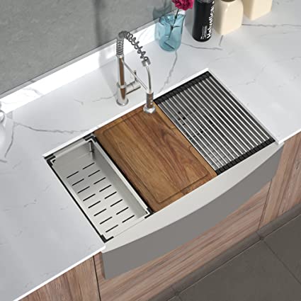 Photo 1 of 33 Farmhouse Kitchen Sink - IOROYO 33 x 22 inches Apron Front Stainless Steel Workstation Single Bowl 18 Gauge Farm Undermount Kitchen Sink