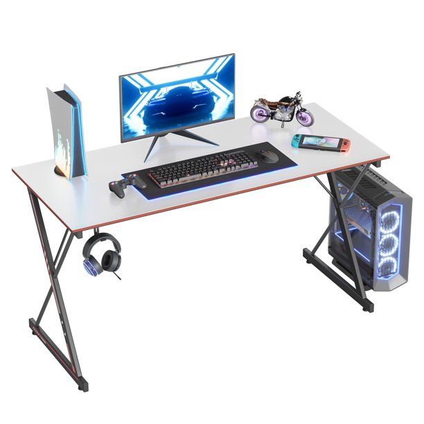 Photo 1 of CubiCubi Gaming Desk, Gamer Table Desk, Home Office Computer Workstation Table for gaming, Simple Game Table, White Desktop/Black frame, 47"