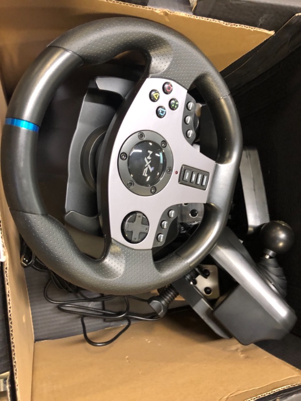 Photo 3 of Game Racing Wheel, PXN V9 270°/900° Adjustable Racing Steering Wheel, with Clutch and Shifter, Support Vibration and Headset Function, Suitable for PC, PS3, PS4, Xbox One, Nintendo Switch.