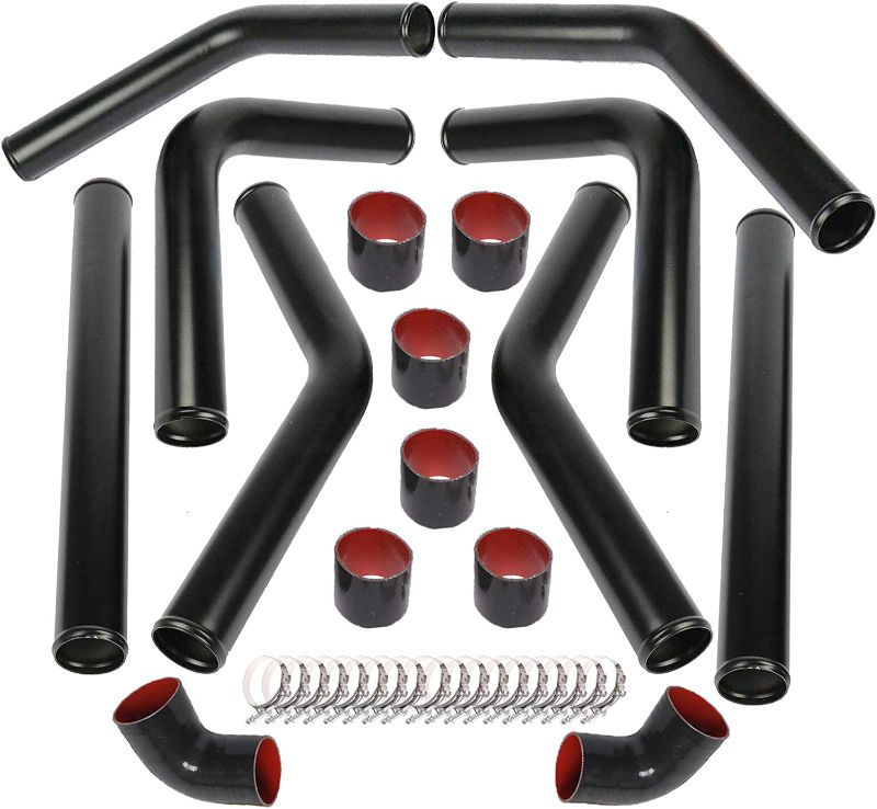 Photo 1 of 8PCS Universal 2.5 Inch Aluminum Intercooler Piping U-Pipe Black Kit & T-Bolt Clamps & Black Coupler (2.5 Inch)