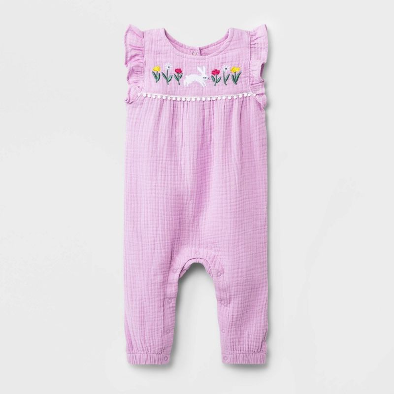 Photo 1 of Baby Girls' Bunny Embroidery Gauze Romper SIZE 3-6M