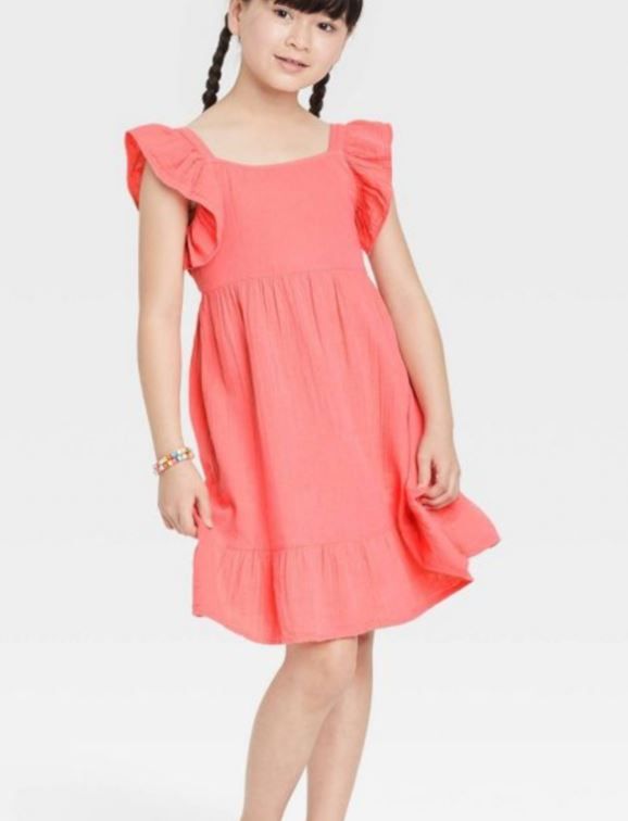 Photo 1 of  Girls' Gauze Flutter Sleeve Dress GIRLS SIZE XS