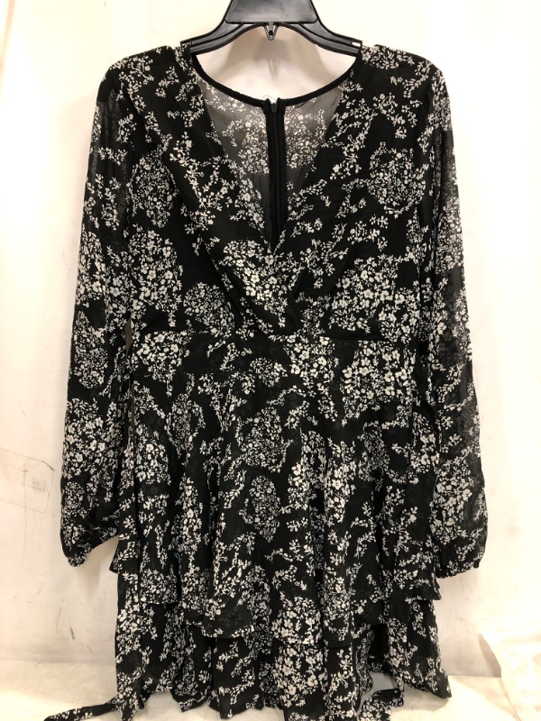 Photo 1 of AlvaQ Womens Spring Summer Knot Front V Neck Ruffles Long Sleeve Floral Print Swing Mini Dress BLACK SIZE UNKNOWN