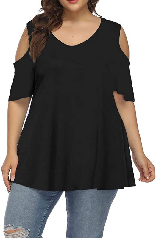 Photo 1 of ALLEGRACE Women's Plus Size Summer Cold Shoulder Tunic Top Short Sleeve Tunics V Neck T Shirts SIZE M
