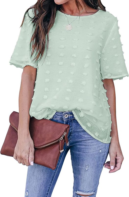 Photo 1 of Blooming Jelly Womens Chiffon Blouse Summer Casual Round Neck Short Sleeve Pom Pom Shirts Top LARGE 