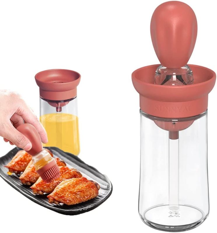 Photo 1 of  3 PACK Sunnyac Olive Oil Dispenser Bottle, 2 in 1 Oil Bottle with Silicone Measuring Basting Brush, 6oz Glass Condiment Bottles and Turkey Basters for Kitchen Cooking, BBQ, Baking, Air Fryer, Pancake (Red)
