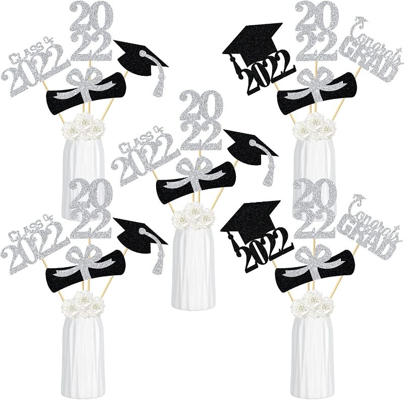 Photo 1 of 24Pcs Silver Graduation Table Centerpieces Sticks, Graduation Party Centerpieces for Tables 2022, Silver Class of 2022 Graduation Table Centerpieces Decorations
