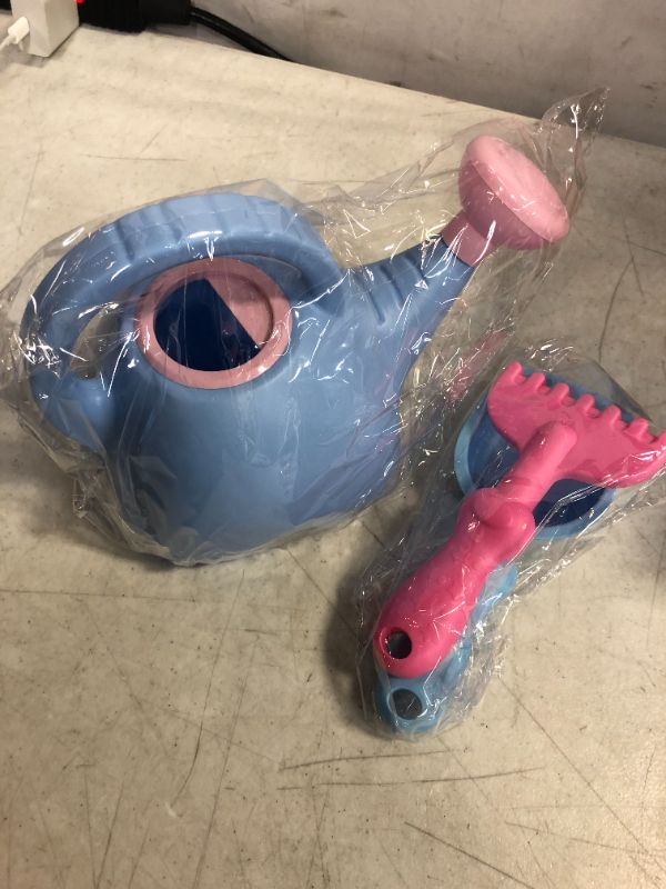 Photo 3 of Cute Kids Gardening Tool Set 3PCS Include Lightweight Elephant Watering Can 0.4 Gallon with Sprinkler Head Indoor Outdoor Garden Plants (Blue Body Pink Head)
