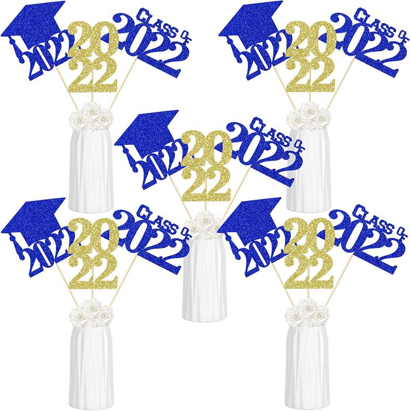 Photo 1 of 24Pcs Blue and Gold Graduation Table Centerpieces Sticks, Graduation Party Centerpieces for Tables 2022, Blue and Gold Class Of 2022 Graduation Table Centerpieces Decorations
