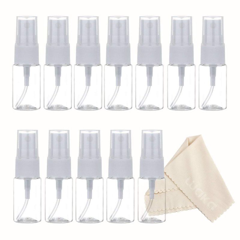 Photo 1 of 12 Pack 0.35oz/10ml Empty Small Spray Bottle, Clear Plastic Fine Mist Mini Spray Bottle for Travel, Cleaning, Essential Oils, Perfume + Microfiber Cleaning Cloth
