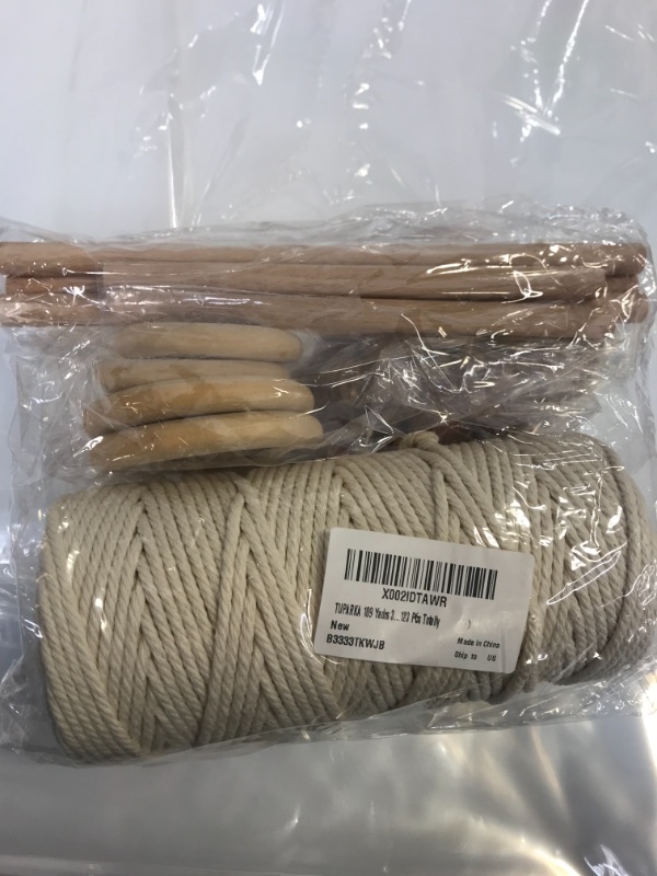 Photo 1 of  123pcs macrame rope set 109 yadrsx3mm macrame rope with 110 pcs wood beads 6 pcs wood ring and 6 pcs wooden stick for crafts, diy plant hangers