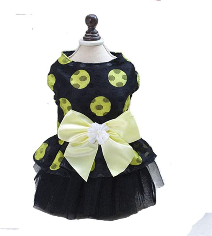 Photo 1 of Lcsweet Cute Polka Dot Gauze Pet Dog Dress Princess Skirt Pettiskirt Pet Clothes (SMALL, Black+Yellow)
