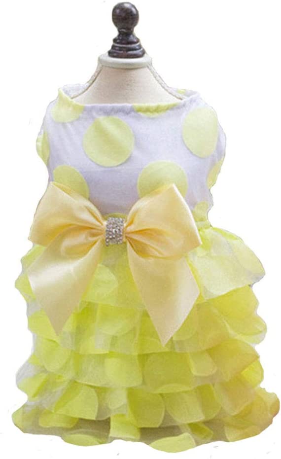 Photo 1 of Lcsweet Cute Polka Dot Gauze Pet Dog Dress Princess Skirt Pettiskirt Pet Clothes (Small, Yellow)
