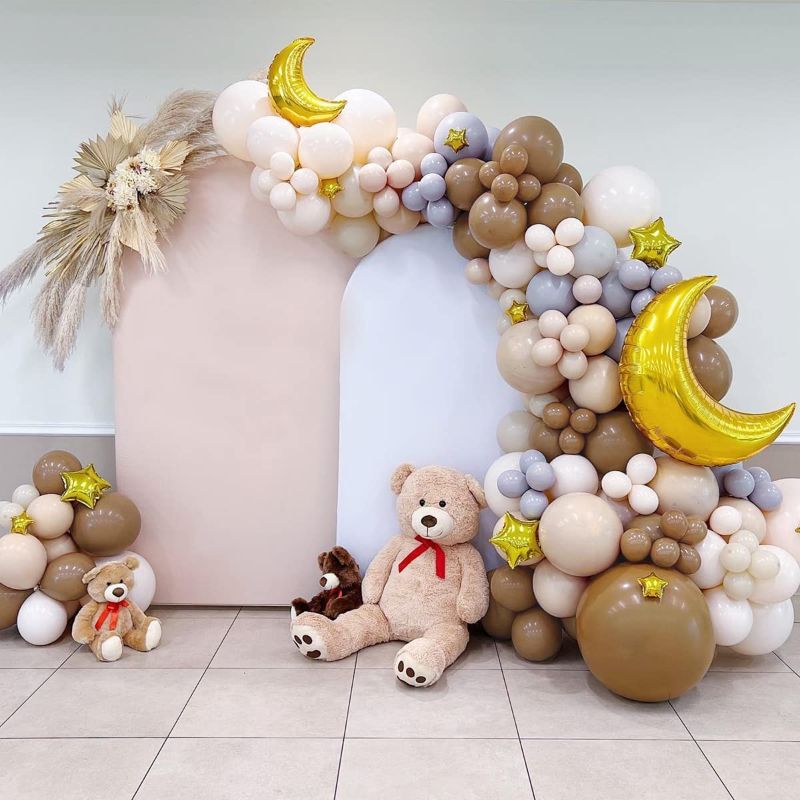 Photo 1 of Brown Balloons Garland Arch Kit with Moon and Star Balloons - 118 pcs Boho Nude Coffee Haze Blue Ivory Balloon Arch for Teddy Bear Baby Shower,Gender Reveal Birthday Theme Party
