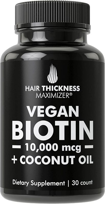 Photo 1 of Biotin Vitamins for Hair Growth with Organic Coconut Oil. Vegan Hair, Skin and Nails Supplement For Men + Women. 10000mcg B7 DHT Blocker Pills Made in USA Great For Hair Loss, Thinning Hair. No Gluten  -- EX 02/2023
