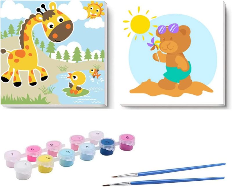 Photo 1 of Gifmore 2 Pack Paint by Number for Kids, DIY Oil Painting Kits for Girls and Boys, 8"X 8" Framed Colorful Animal Painting Sets for Childrens
