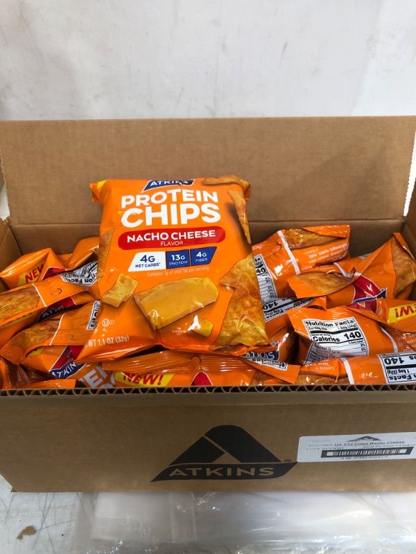 Photo 2 of Atkins Protein Chips, Nacho Cheese, Keto Friendly, Baked Not Fried, 1.1 Ounce (Pack of 12) FRESHEST BY 11/4/2022
