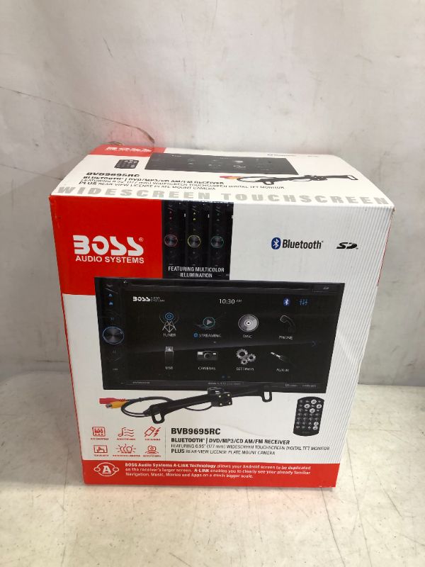 Photo 2 of BOSS Audio Systems BVB9695RC Car DVD Player - Double Din, 6.95 Inch Touchscreen, A-Link (Screen Mirroring) Bluetooth Audio and Hands-Free Calling, DVD, USB, SD Aux AV In, AM/FM, Backup Camera Included
