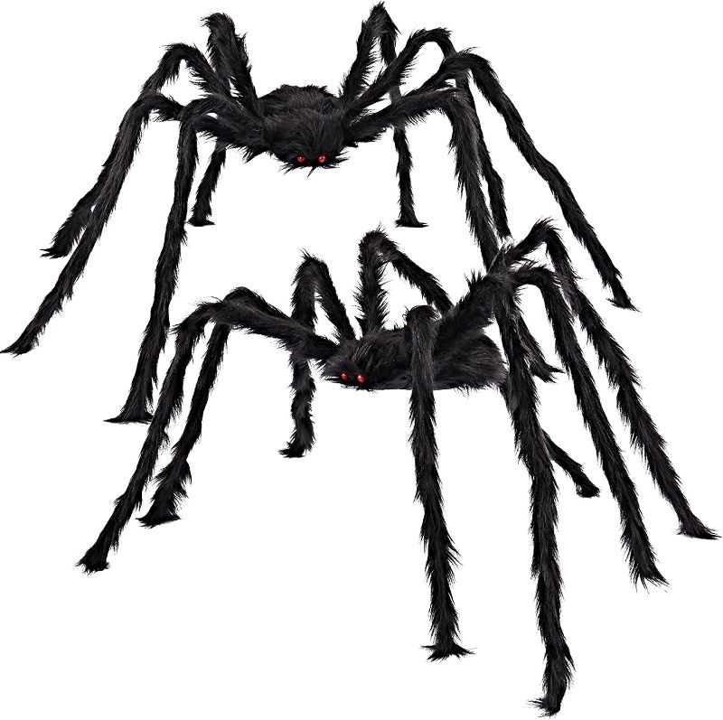 Photo 1 of 2 PACK Hairy Black Spider, Scary Giant Spider Fake Large Spider BLACK/ RAINBOW
